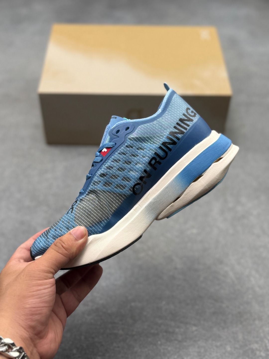 On Cloudboom Strike Blue & Cream Sneakers