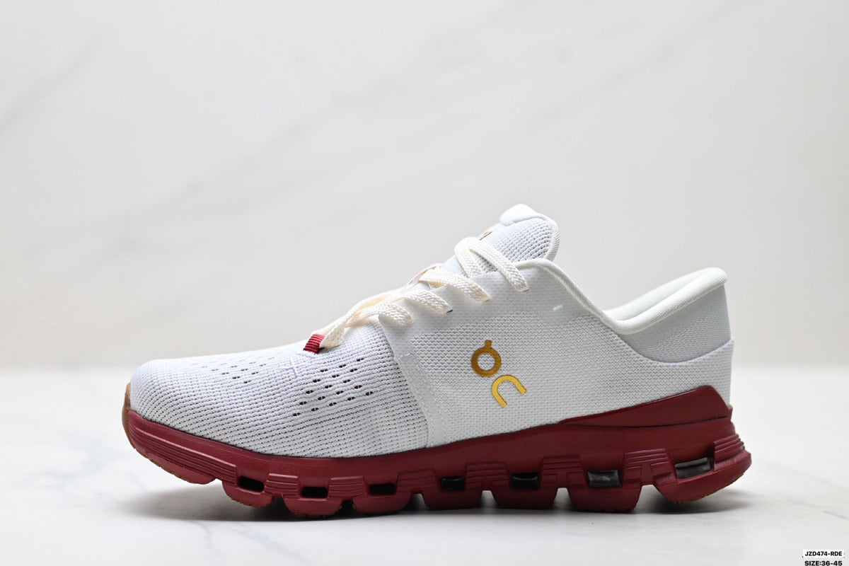 On Cloud X 4 White & Burgundy Sneakers