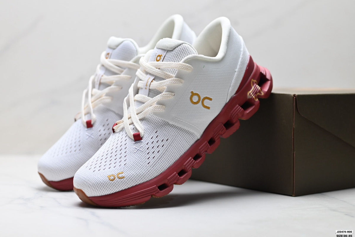 On Cloud X 4 White & Burgundy Sneakers