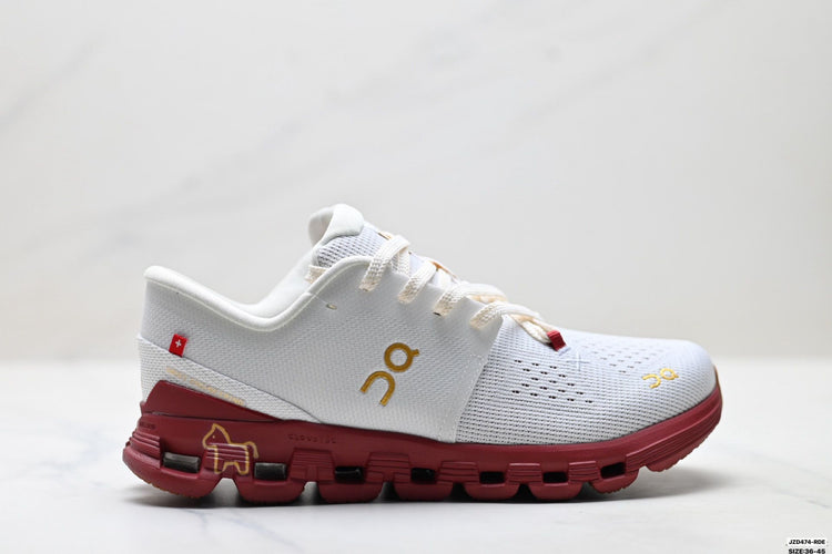 On Cloud X 4 White & Burgundy Sneakers
