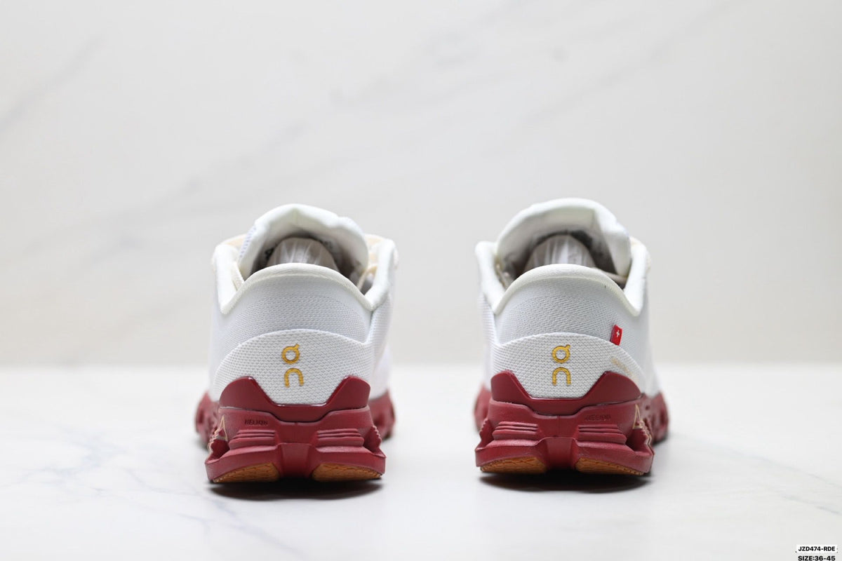 On Cloud X 4 White & Burgundy Sneakers