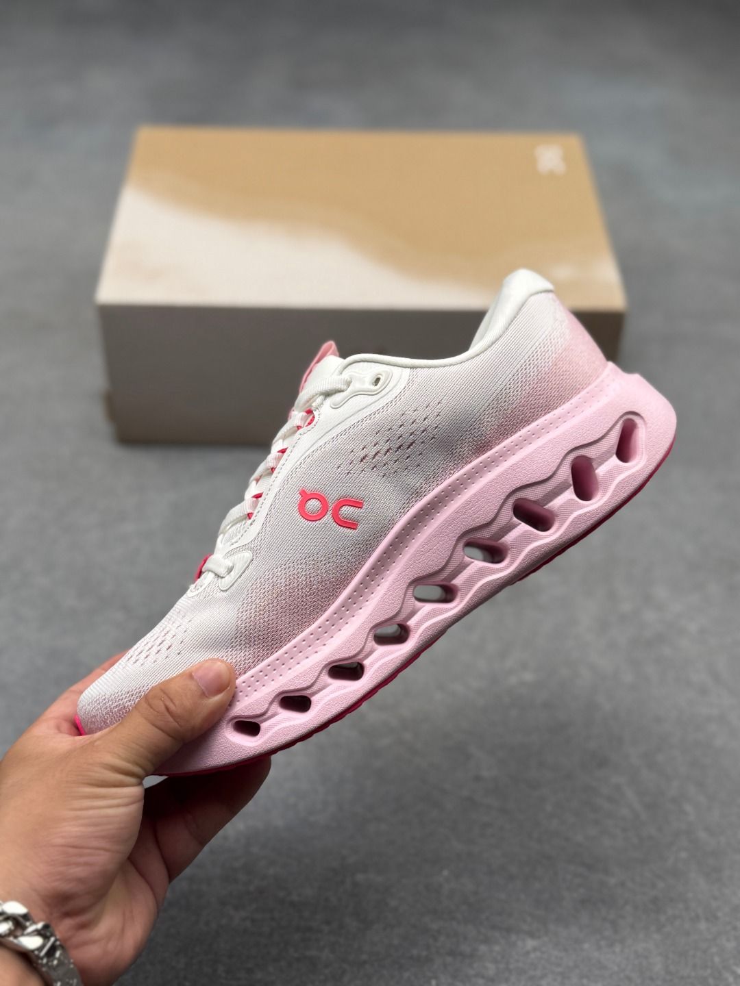 On Cloudsurfer 3 Light Grey & Pink Sneakers