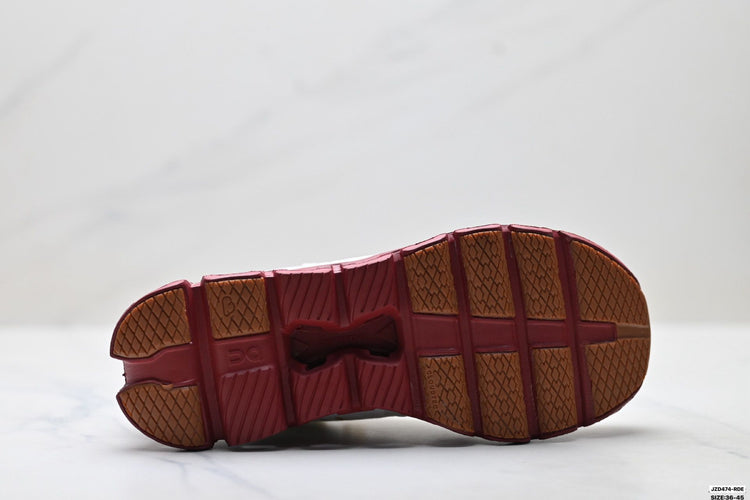 On Cloud X 4 White & Burgundy Sneakers