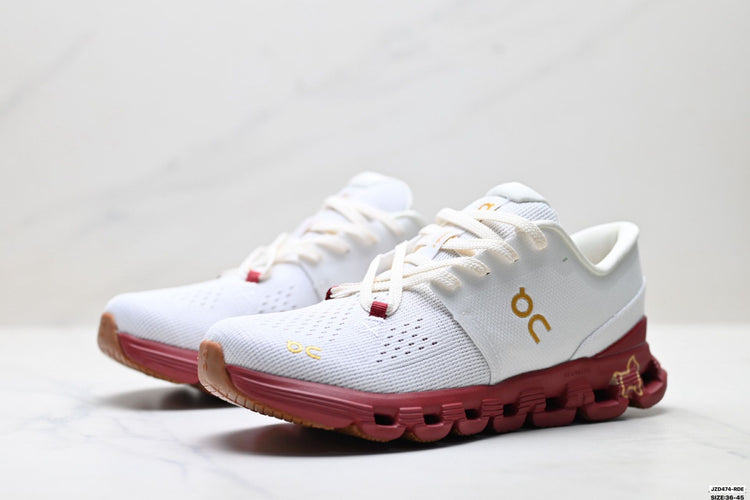 On Cloud X 4 White & Burgundy Sneakers