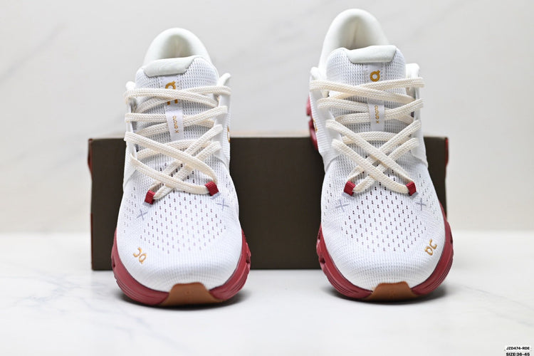 On Cloud X 4 White & Burgundy Sneakers