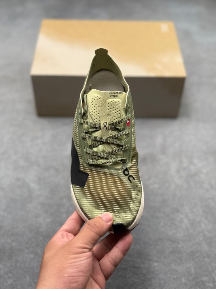 On Cloudboom Strike Olive & Cream Sneakers