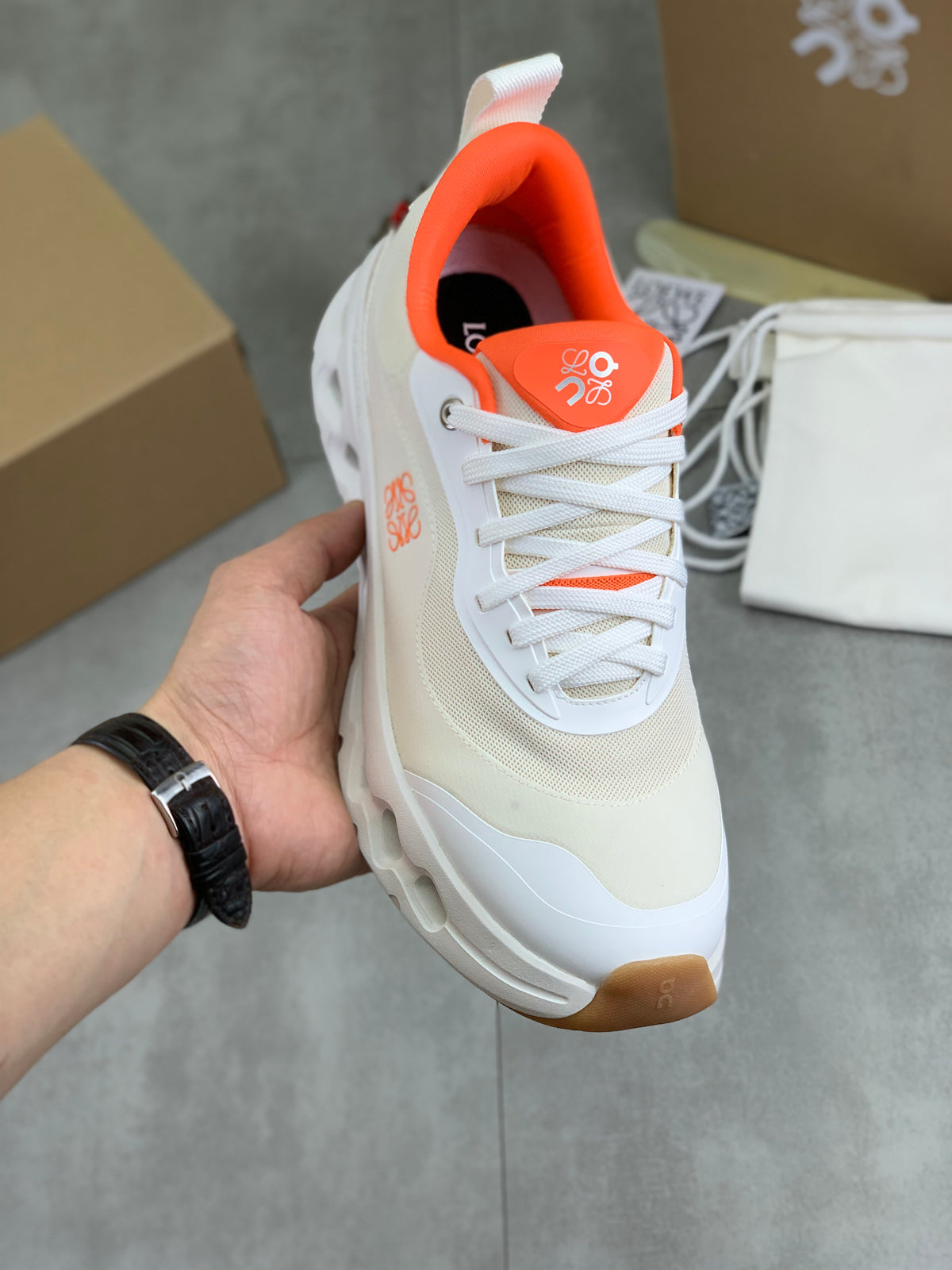 LOEWE x On White & Orange Sneakers