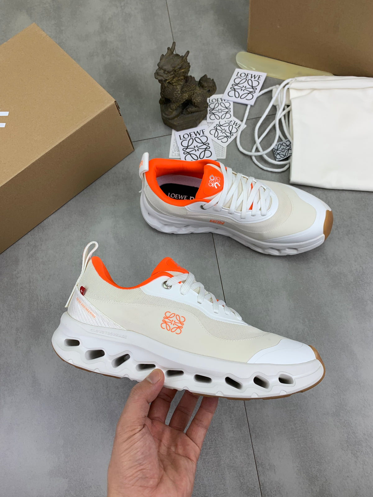 LOEWE x On White & Orange Sneakers