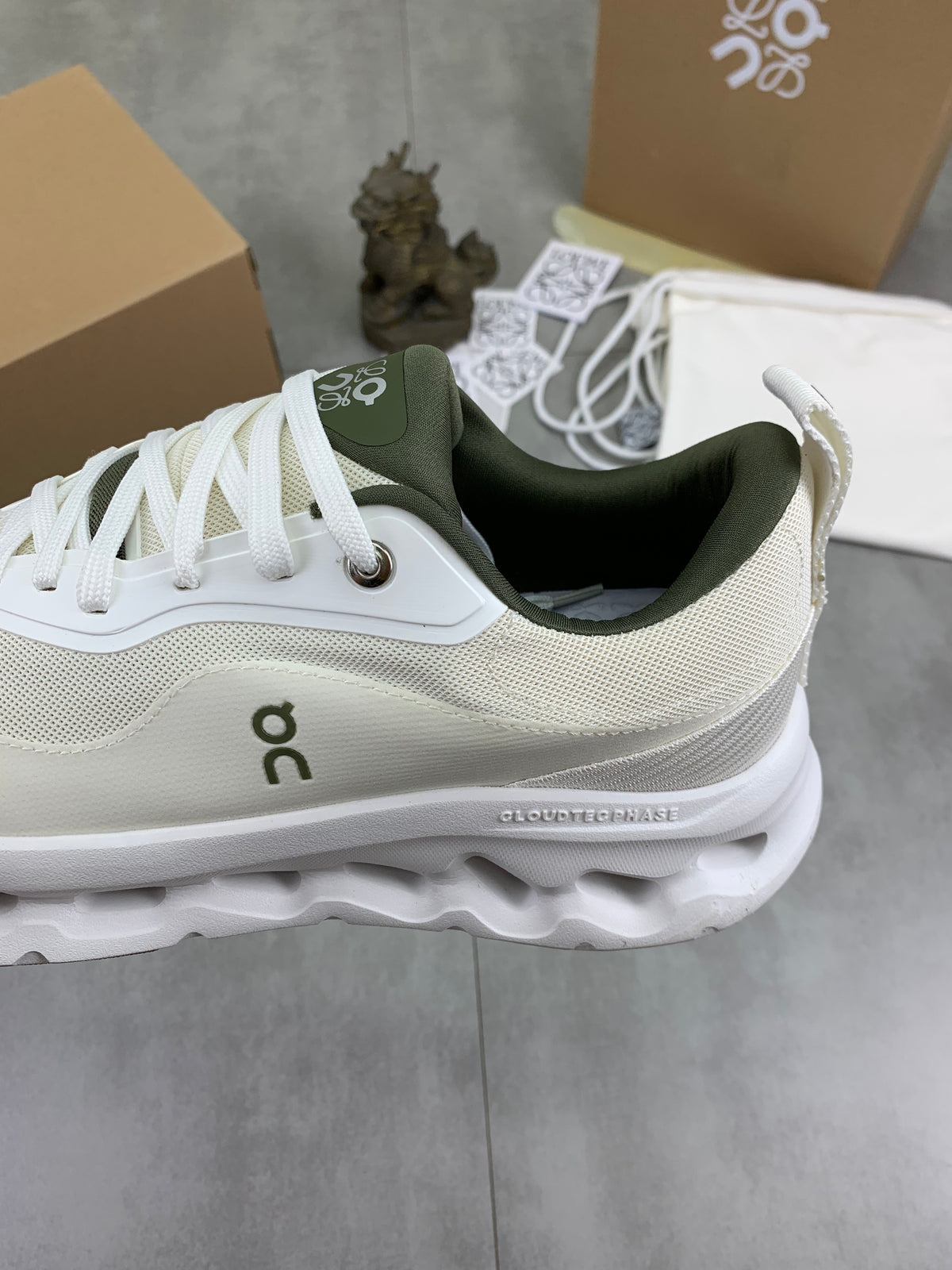 LOEWE x On White & Olive Sneakers