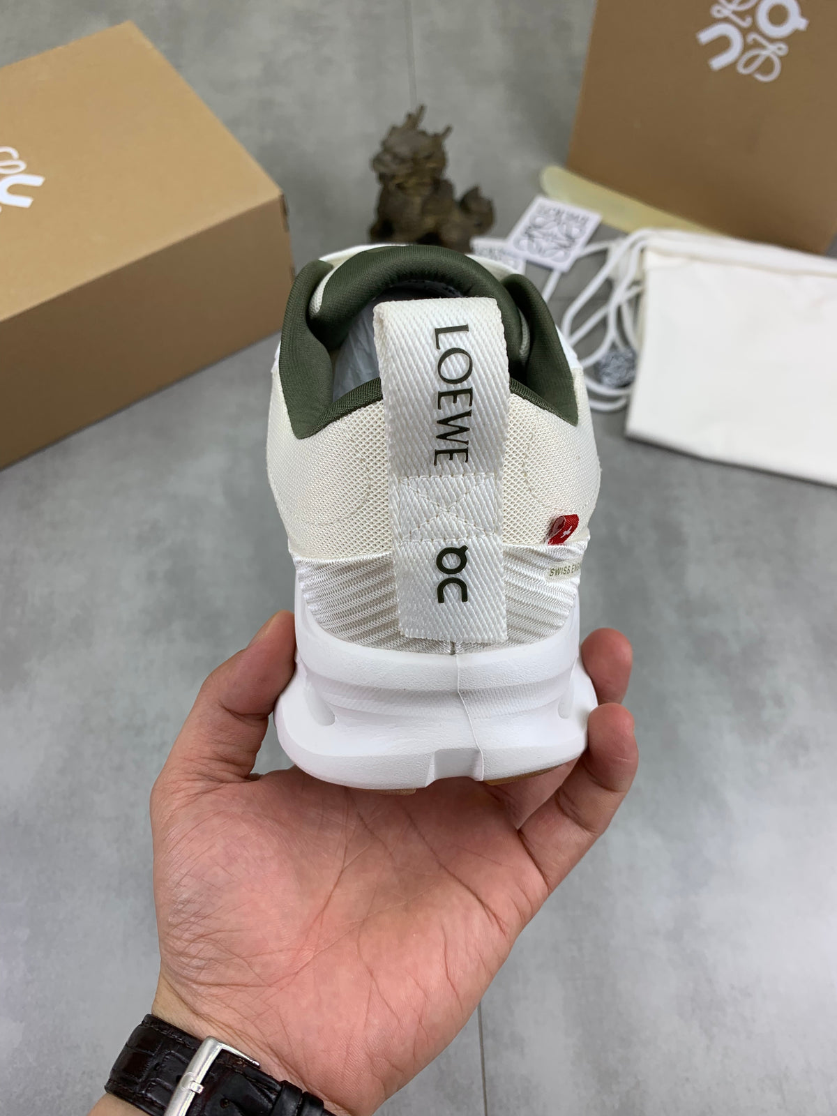 LOEWE x On White & Olive Sneakers