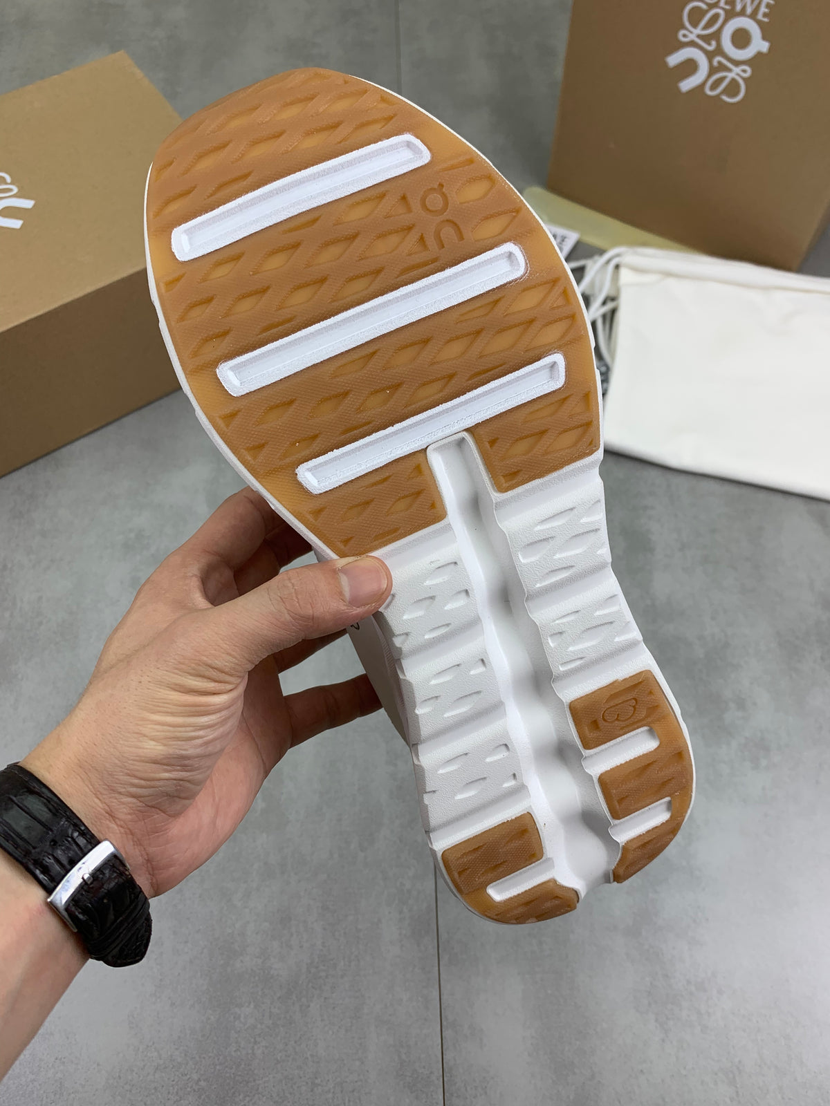 LOEWE x On White & Olive Sneakers