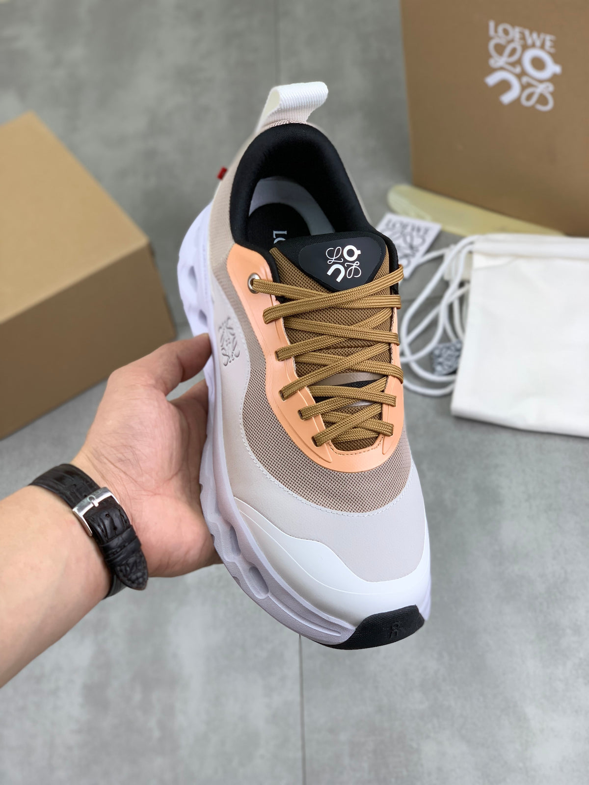 LOEWE x On White & Peach Sneakers