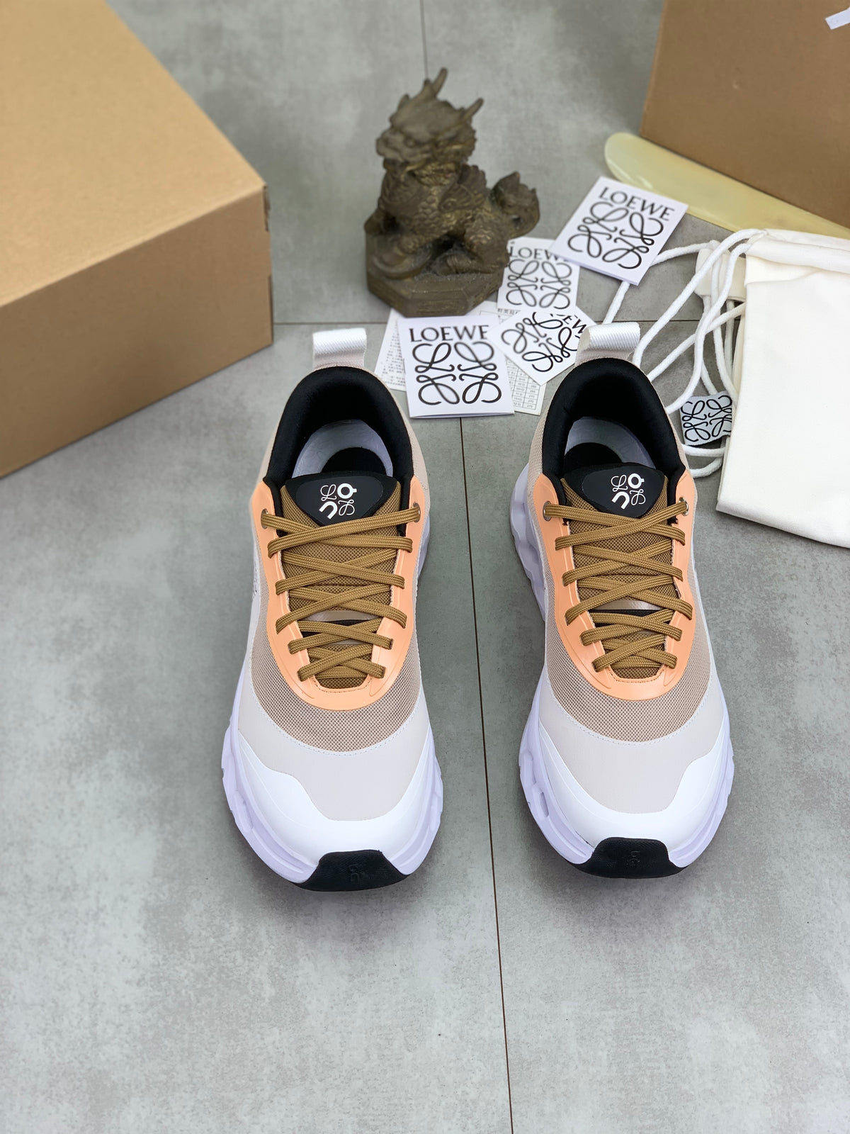 LOEWE x On White & Peach Sneakers