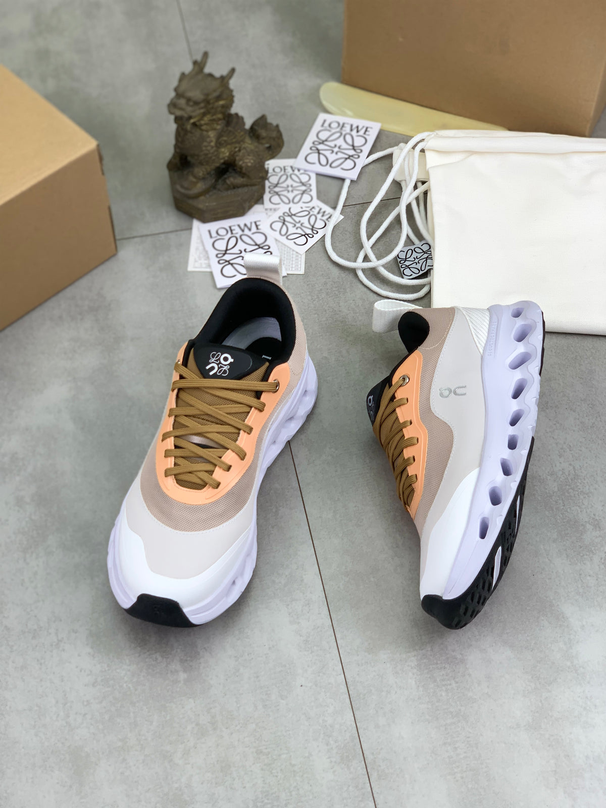 LOEWE x On White & Peach Sneakers