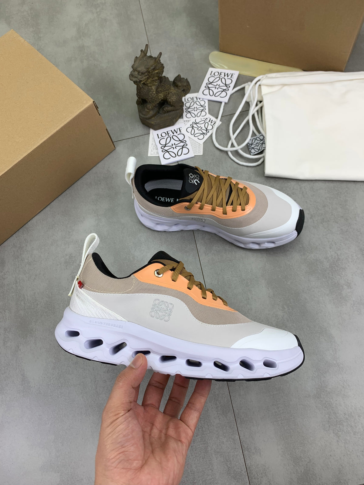 LOEWE x On White & Peach Sneakers