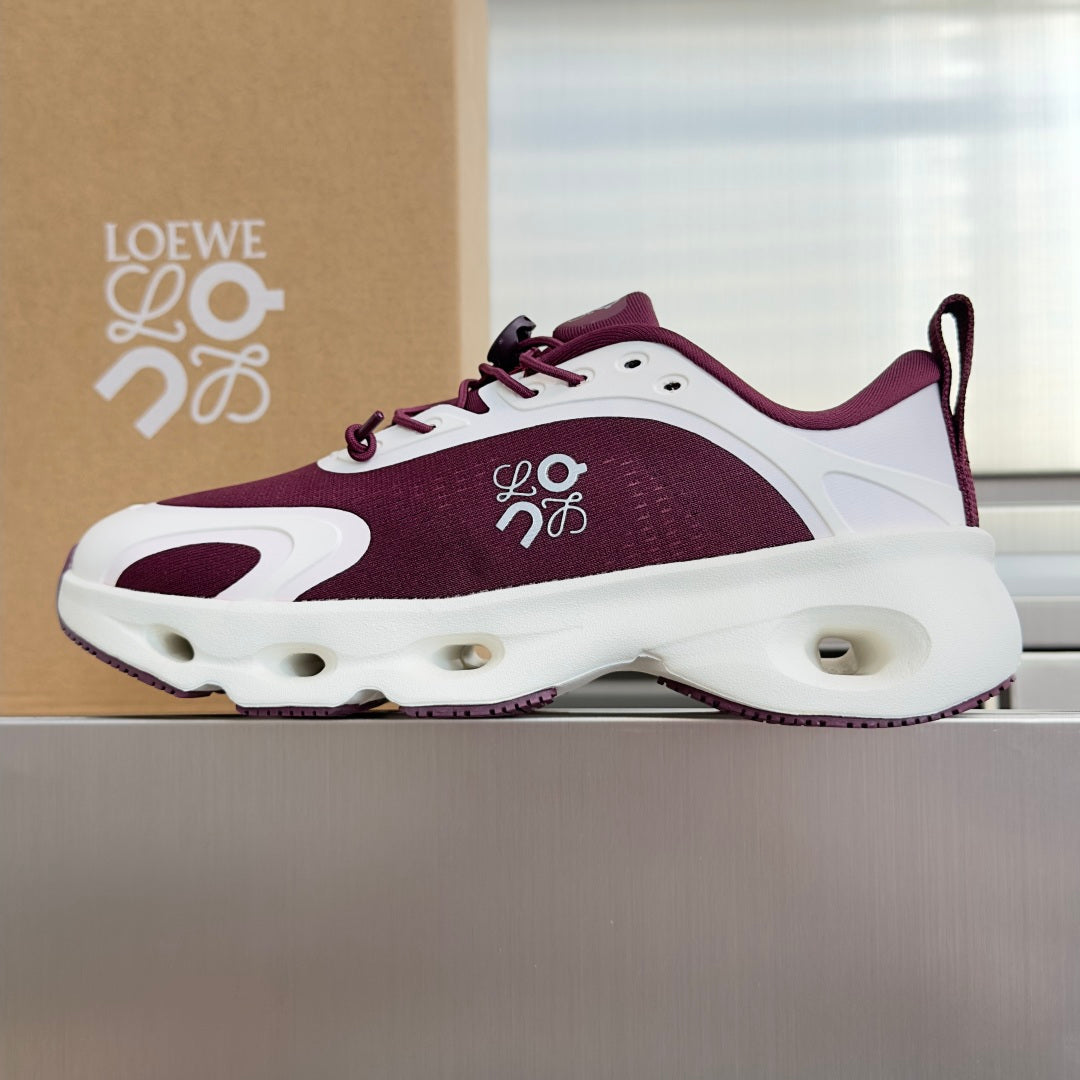LOEWE x On Cloudsolo Burgundy & White Sneakers
