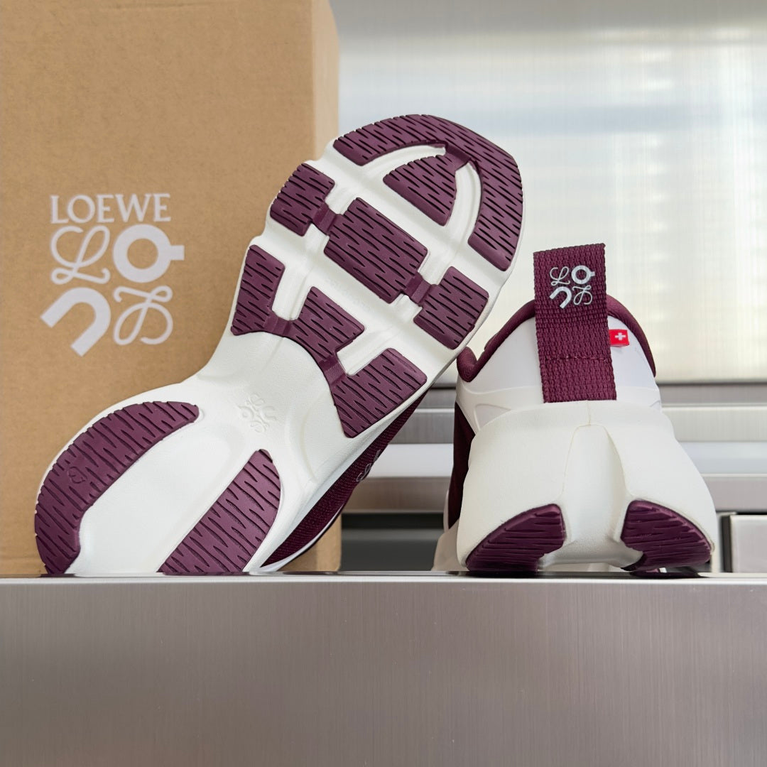 LOEWE x On Cloudsolo Burgundy & White Sneakers