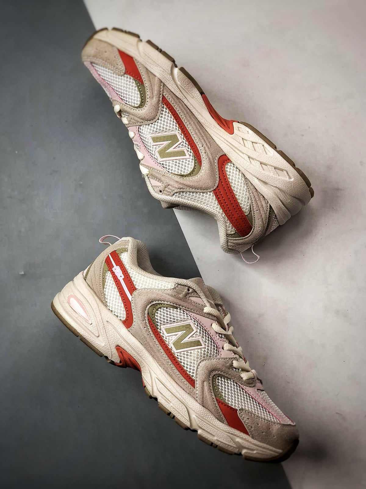New Balance 530 Cream, Red & Green Sneakers