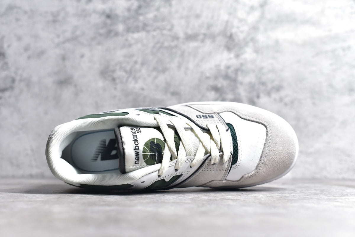 New Balance 550 in White & Dark Green – Retro Low-Top Court-Inspired Casual Sneakers