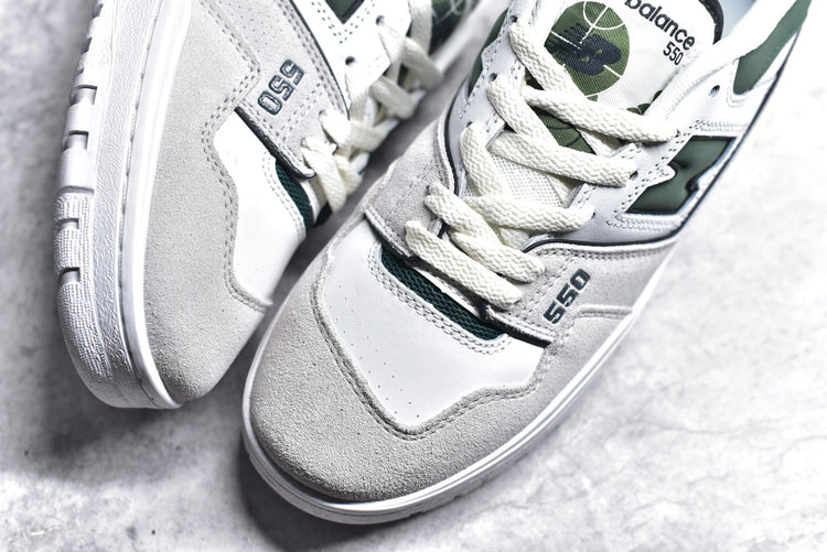 New Balance 550 in White & Dark Green – Retro Low-Top Court-Inspired Casual Sneakers