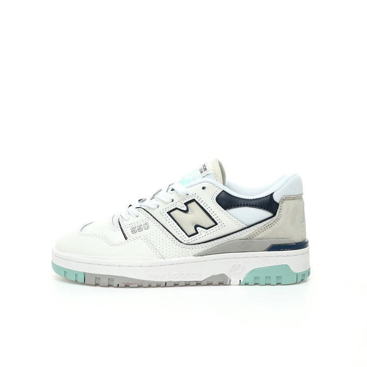 New Balance 550 in White, Navy & Mint – Retro Low-Top Court-Inspired Casual Sneakers