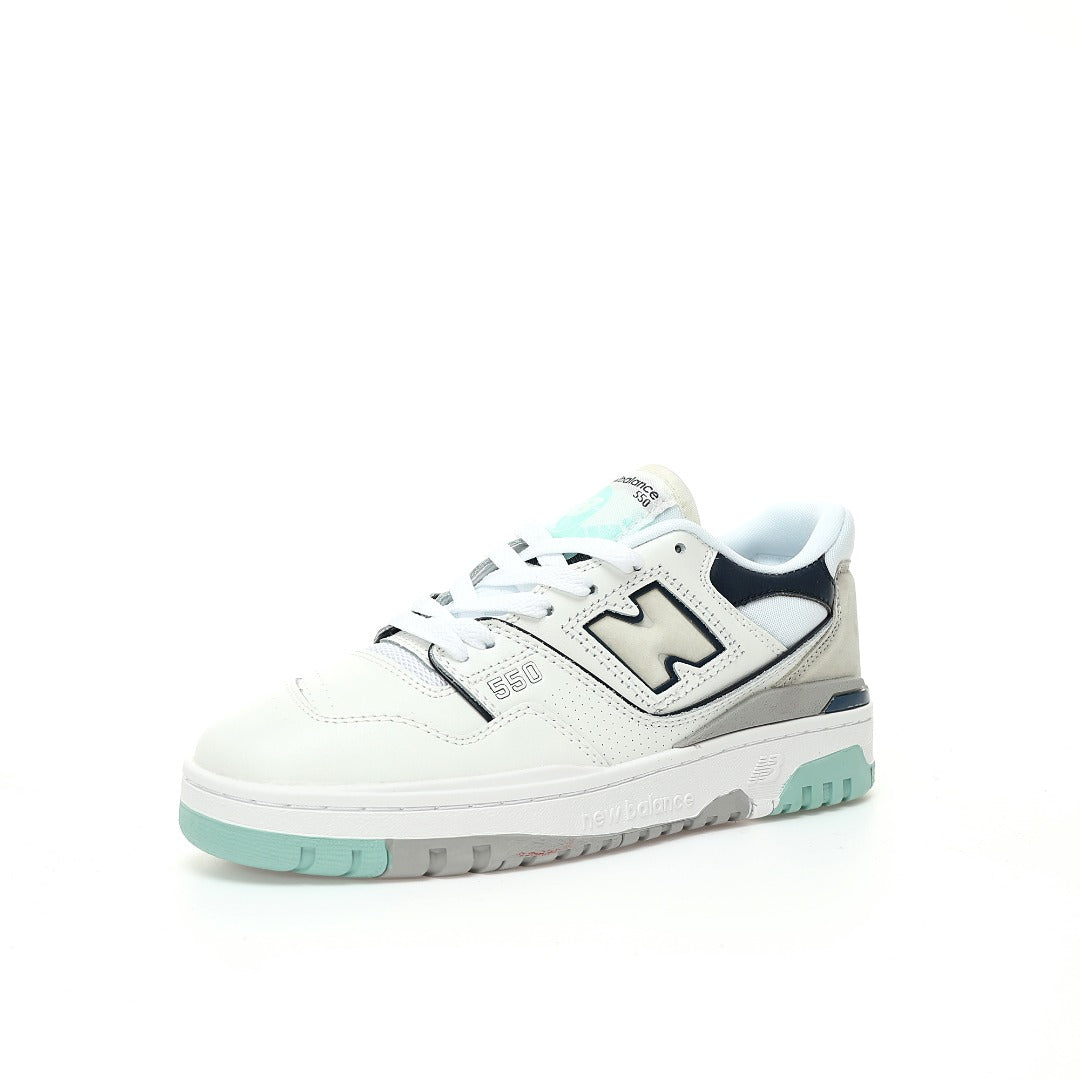 New Balance 550 in White, Navy & Mint – Retro Low-Top Court-Inspired Casual Sneakers