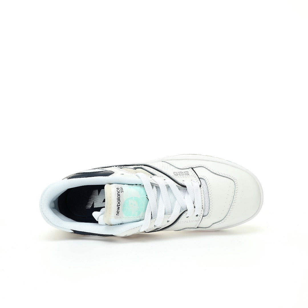 New Balance 550 in White, Navy & Mint – Retro Low-Top Court-Inspired Casual Sneakers
