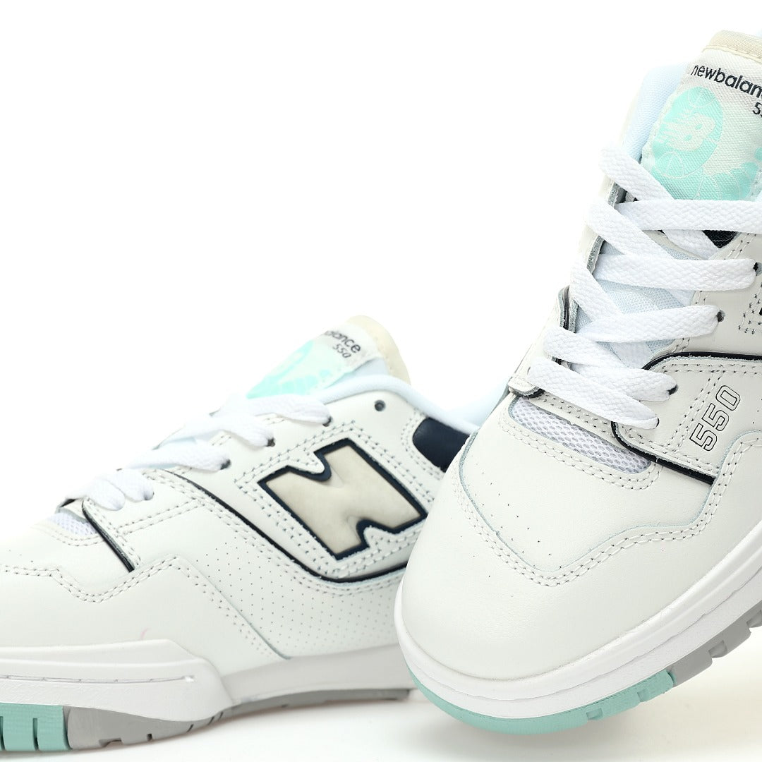 New Balance 550 in White, Navy & Mint – Retro Low-Top Court-Inspired Casual Sneakers