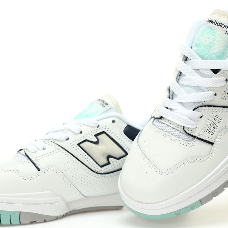 New Balance 550 in White, Navy & Mint – Retro Low-Top Court-Inspired Casual Sneakers