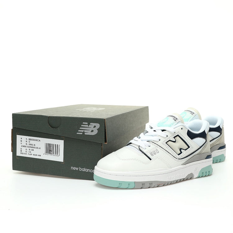 New Balance 550 in White, Navy & Mint – Retro Low-Top Court-Inspired Casual Sneakers