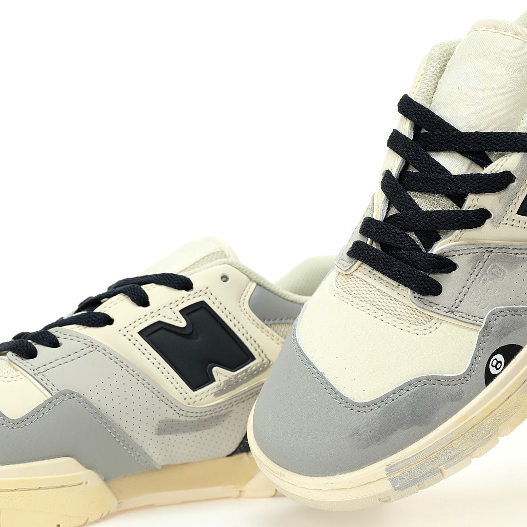 New Balance 550 in Cream, Grey & Navy – Retro Low-Top Court-Inspired Casual Sneakers