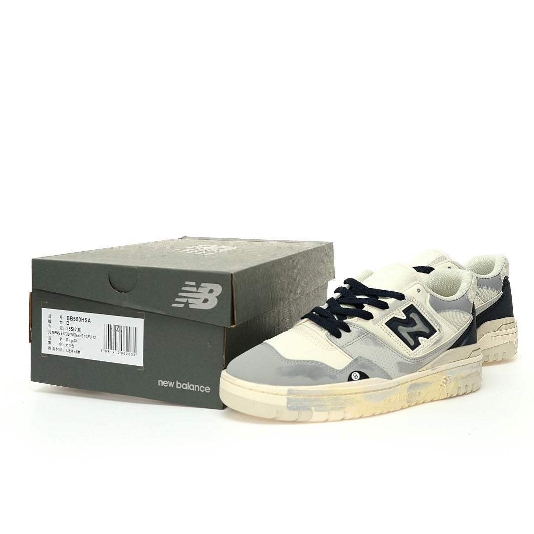 New Balance 550 in Cream, Grey & Navy – Retro Low-Top Court-Inspired Casual Sneakers