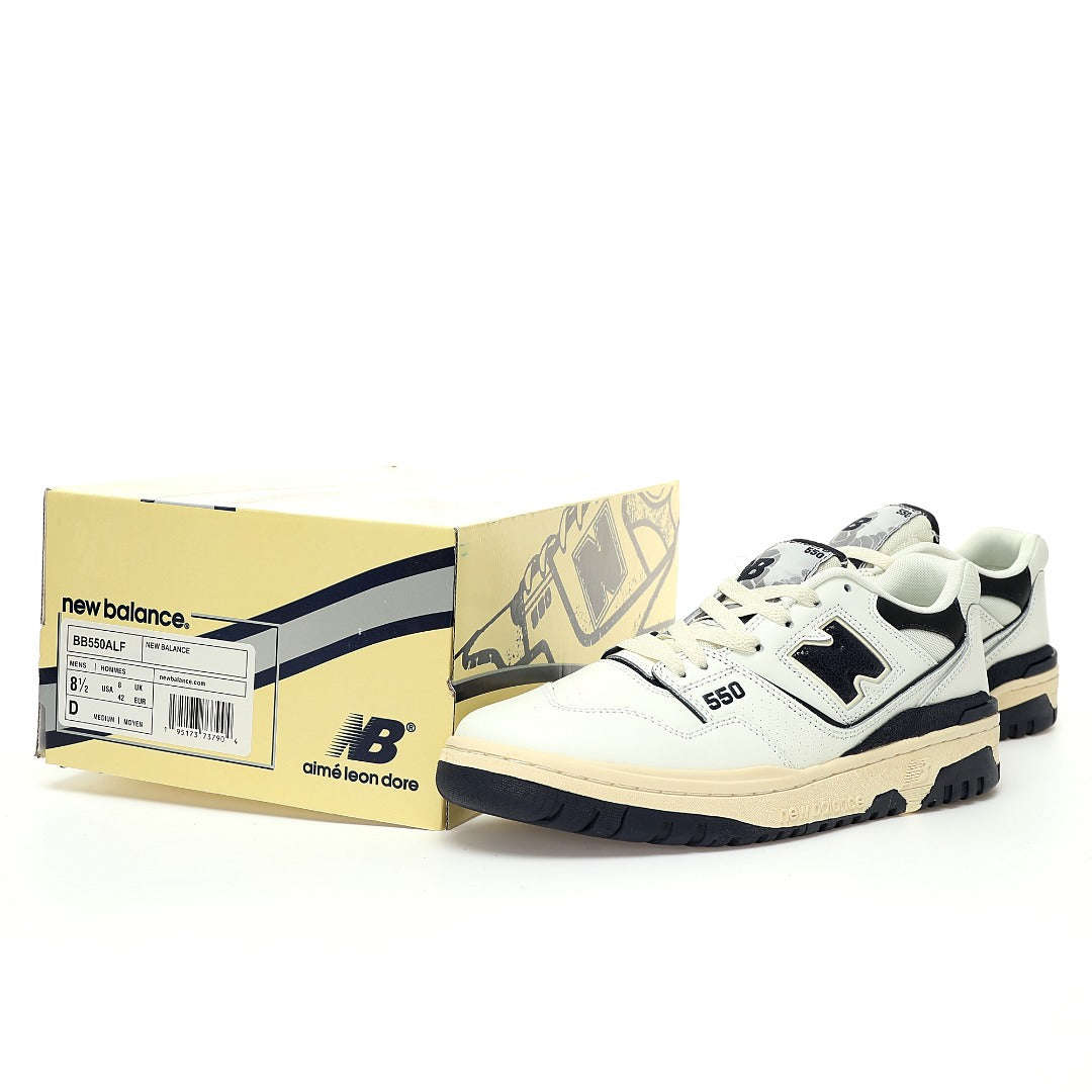 New Balance 550 in Cream & Black – Retro Low-Top Court-Inspired Casual Sneakers