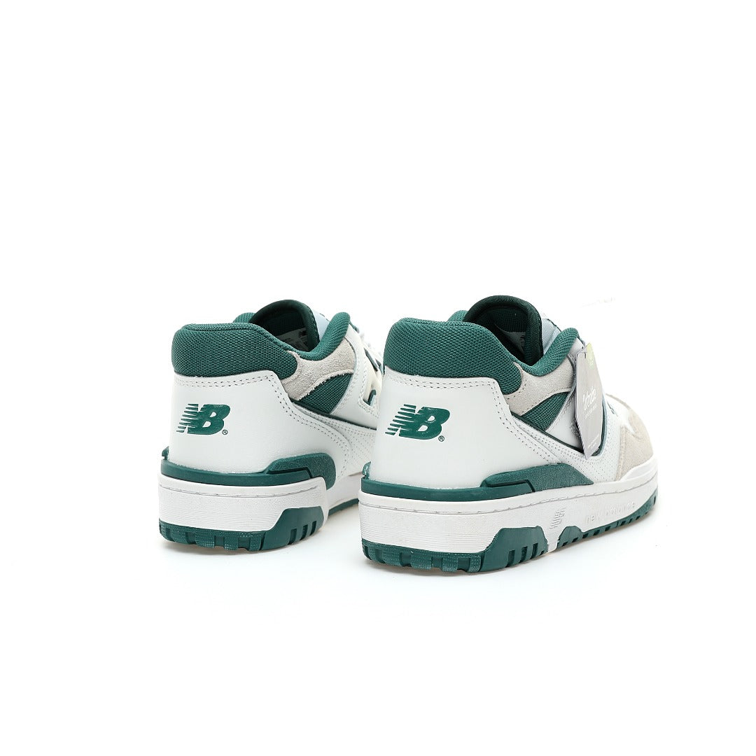 New Balance 550 in White, Grey & Deep Green – Retro Low-Top Court-Inspired Casual Sneakers