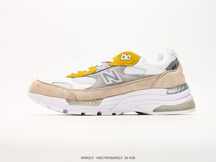 New Balance 992 in Beige, Grey & Yellow – Retro Running-Inspired Low-Top Sneakers for Casual Streetwear