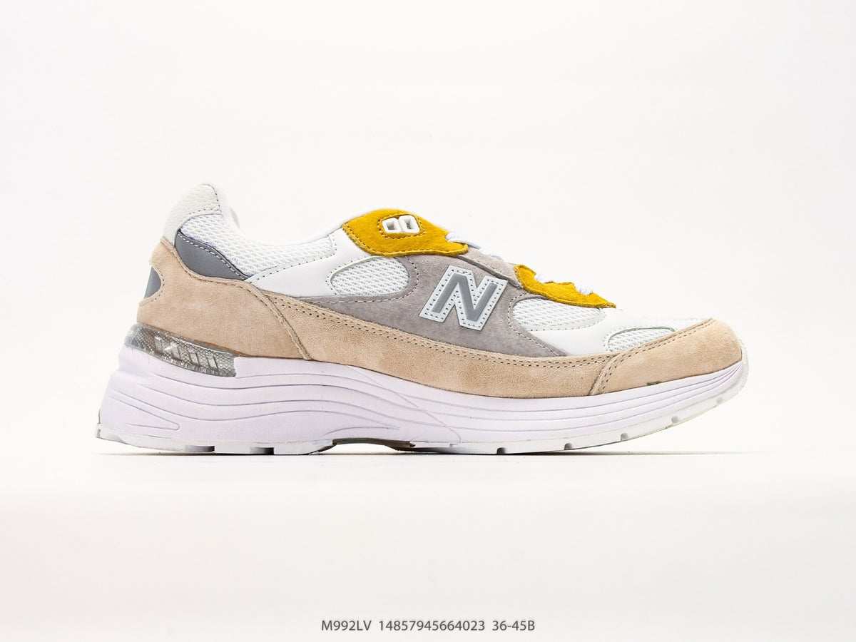New Balance 992 in Beige, Grey & Yellow – Retro Running-Inspired Low-Top Sneakers for Casual Streetwear
