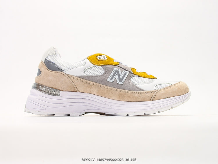 New Balance 992 in Beige, Grey & Yellow – Retro Running-Inspired Low-Top Sneakers for Casual Streetwear