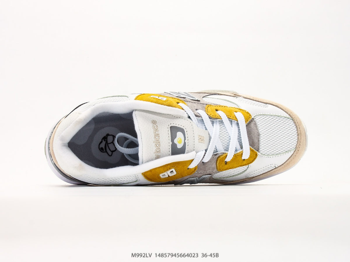New Balance 992 in Beige, Grey & Yellow – Retro Running-Inspired Low-Top Sneakers for Casual Streetwear