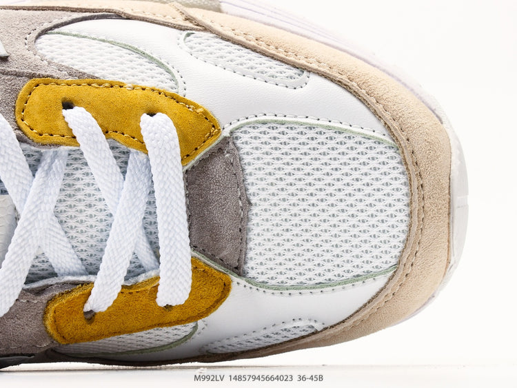 New Balance 992 in Beige, Grey & Yellow – Retro Running-Inspired Low-Top Sneakers for Casual Streetwear