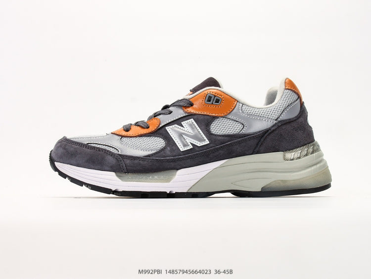 New Balance 992 in Grey, Black & Orange – Retro Running-Inspired Low-Top Sneakers for Casual Streetwear