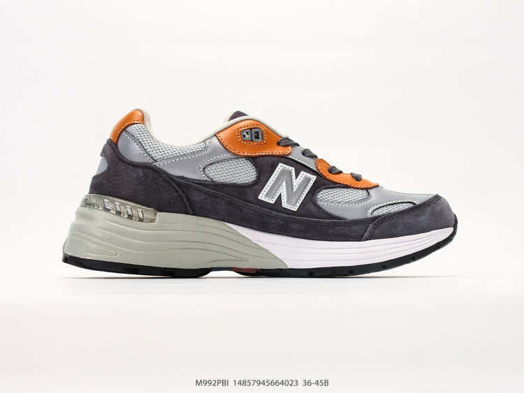 New Balance 992 in Grey, Black & Orange – Retro Running-Inspired Low-Top Sneakers for Casual Streetwear