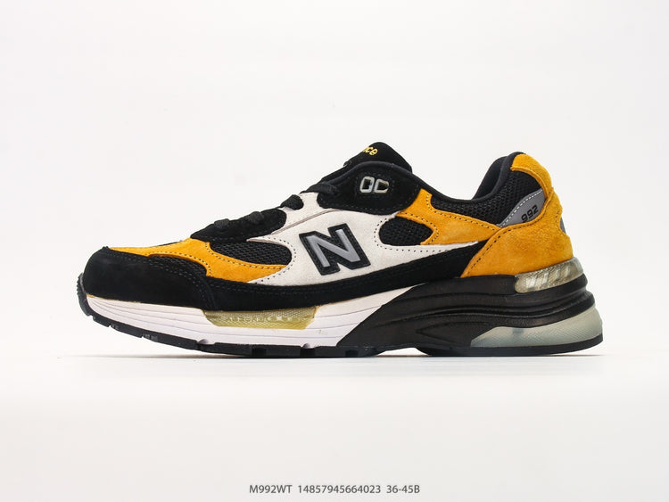 New Balance 992 in Black, Yellow & Grey – Retro Running-Inspired Low-Top Sneakers for Casual Streetwear