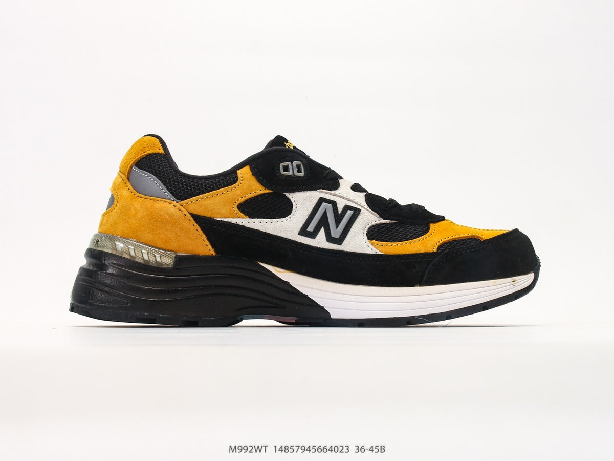 New Balance 992 in Black, Yellow & Grey – Retro Running-Inspired Low-Top Sneakers for Casual Streetwear