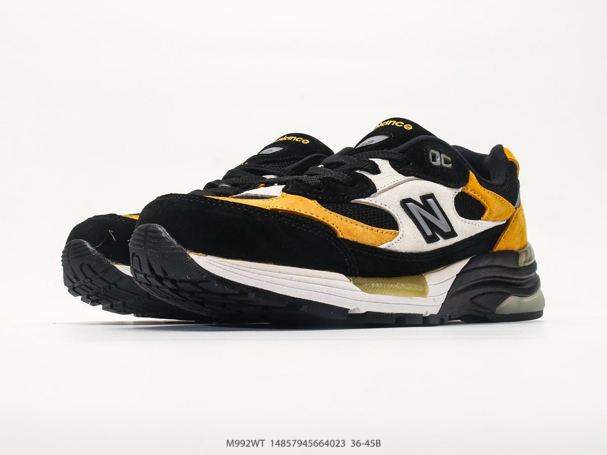New Balance 992 in Black, Yellow & Grey – Retro Running-Inspired Low-Top Sneakers for Casual Streetwear
