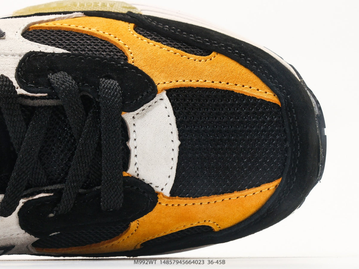 New Balance 992 in Black, Yellow & Grey – Retro Running-Inspired Low-Top Sneakers for Casual Streetwear