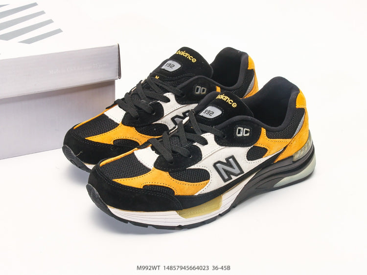New Balance 992 in Black, Yellow & Grey – Retro Running-Inspired Low-Top Sneakers for Casual Streetwear